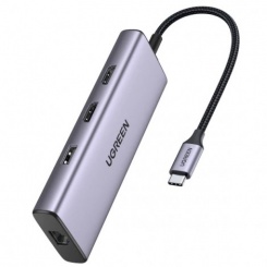 Bộ chuyển USB C 9 trong 1, hỗ trợ xuất 2 cổng HDMI + USB + LAN Gigabit + SD/ TF Ugreen 90119